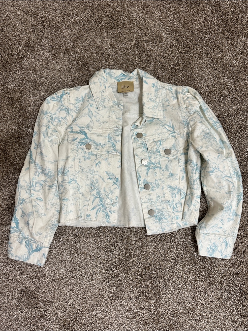 White & Light Blue Floral Cropped Jacket